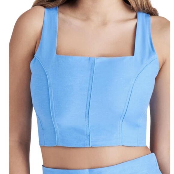 Steve Madden Tops - Steve Madden Linen Blend Corset Crop Top Boned Bustier Blue S